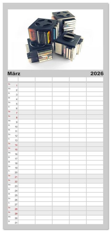 Produktbild: Familienplaner 2026 - Audio Tapes mit 5 Spalten (Wandkalender, 21 x 45 cm) CALVENDO