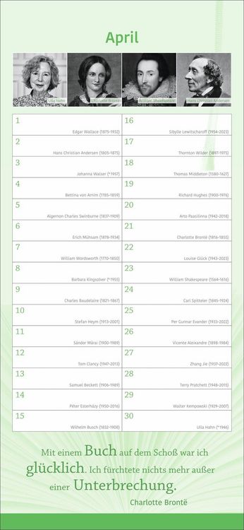 Produktbild: Der literarische Geburtstagskalender - Mit Geburtstagskindern und Zitaten