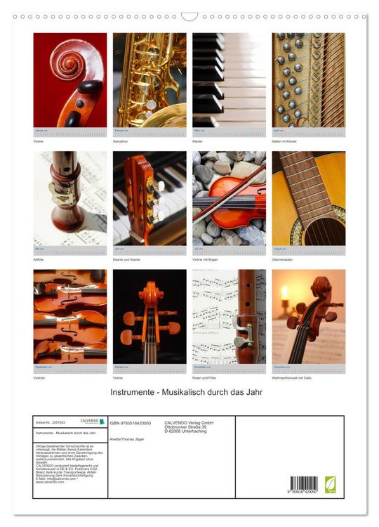Produktbild: Instrumente - Musikalisch durch das Jahr (Wandkalender 2026 DIN A2 hoch), CALVENDO Monatskalender