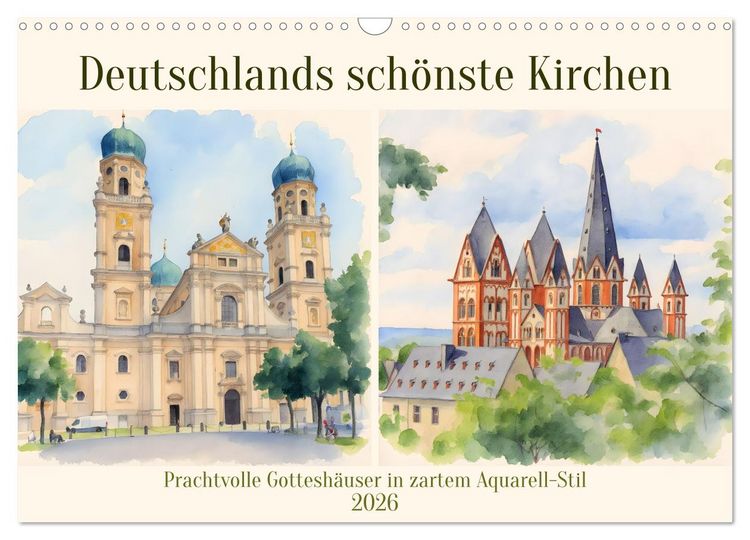Produktbild: Deutschlands sch&ouml;nste Kirchen (Wandkalender 2026 DIN A3 quer), CALVENDO Monatskalender