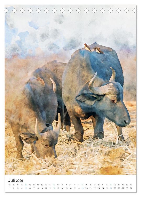 Produktbild: Afrikas Tierwelt - wie gemalt (Tischkalender 2026 DIN A5 hoch), CALVENDO Monatskalender