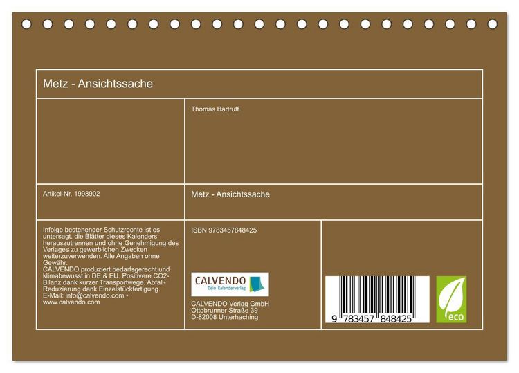 Produktbild: Metz - Ansichtssache (Tischkalender 2026 DIN A5 quer), CALVENDO Monatskalender