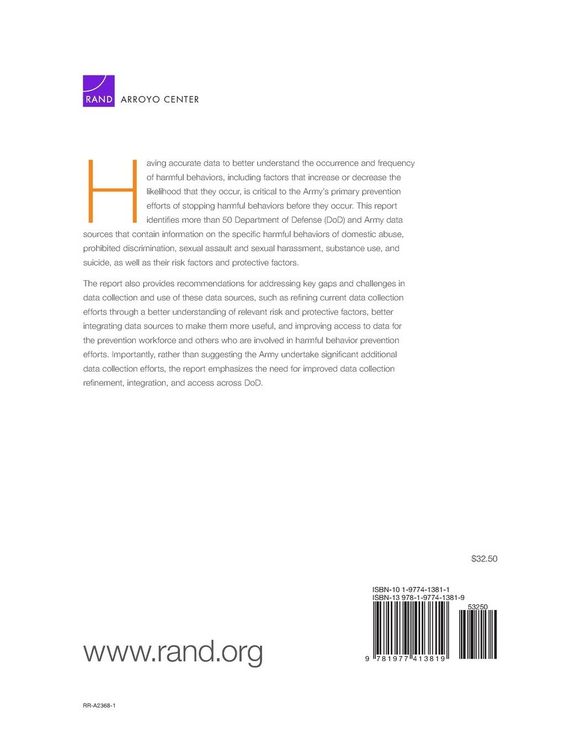 Produktbild: Inventorying Data to Support Army Harmful Behavior Prevention Metrics and Measures