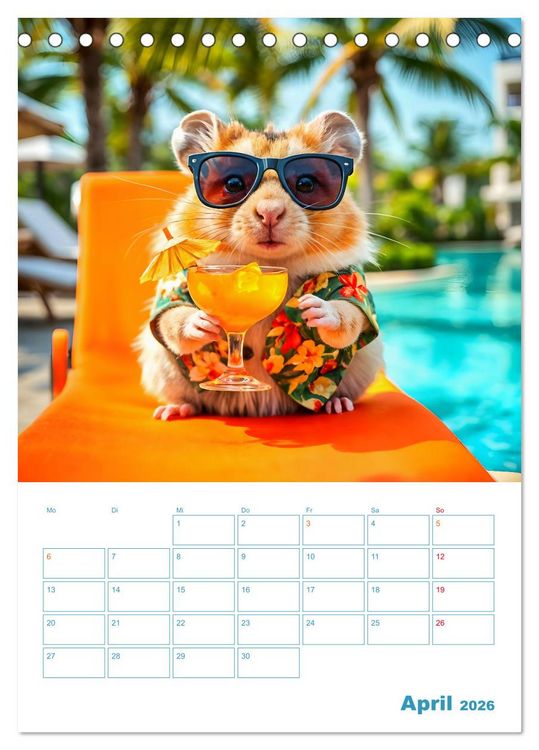 Produktbild: Holiday Hamster - Urlaubsfeeling pur mit sonnigen KI Hamstern (Tischkalender 2026 DIN A5 hoch), CALVENDO Monatskalender