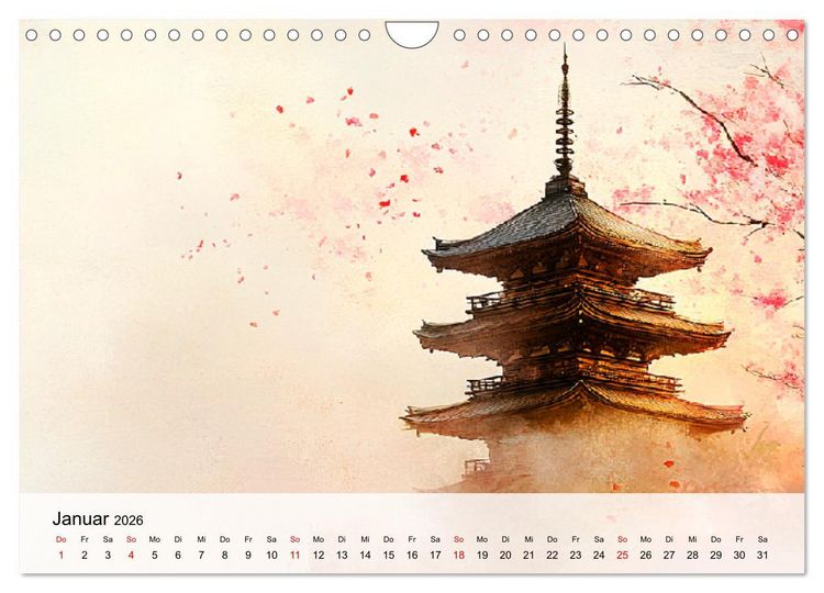 Produktbild: Japan. Eine k&uuml;nstlerische Reise im Aquarellstil (Wandkalender 2026 DIN A4 quer), CALVENDO Monatskalender