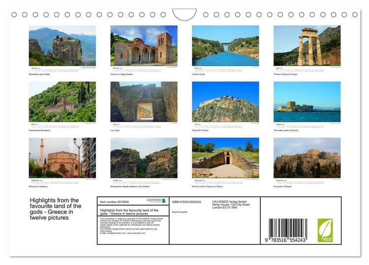 Produktbild: Highlights from the favourite land of the gods - Greece in twelve pictures (Wall Calendar 2026 DIN A4 landscape), CALVENDO 12 Month Wall Calendar
