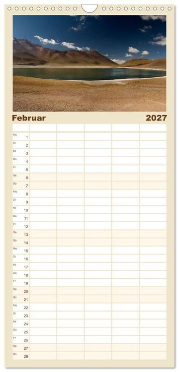 Produktbild: Familienplaner 2027 - Die Farben der Anden - Argentinien und Chile mit 5 Spalten (Wandkalender, 21 x 45 cm) CALVENDO