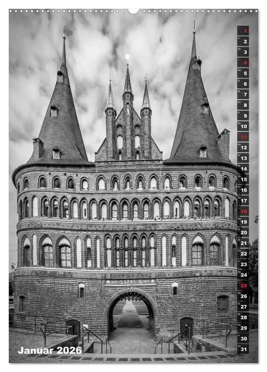 Produktbild: L&Uuml;BECK Monochrome Momente (hochwertiger Premium Wandkalender 2026 DIN A2 hoch), Kunstdruck in Hochglanz