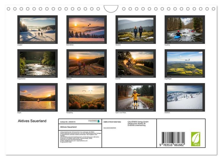 Produktbild: Aktives Sauerland (Wandkalender 2026 DIN A4 quer), CALVENDO Monatskalender