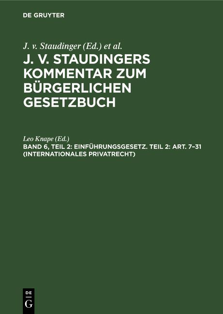 Produktbild: Einf&uuml;hrungsgesetz. Teil 2: Art. 7&ndash;31 (Internationales Privatrecht)