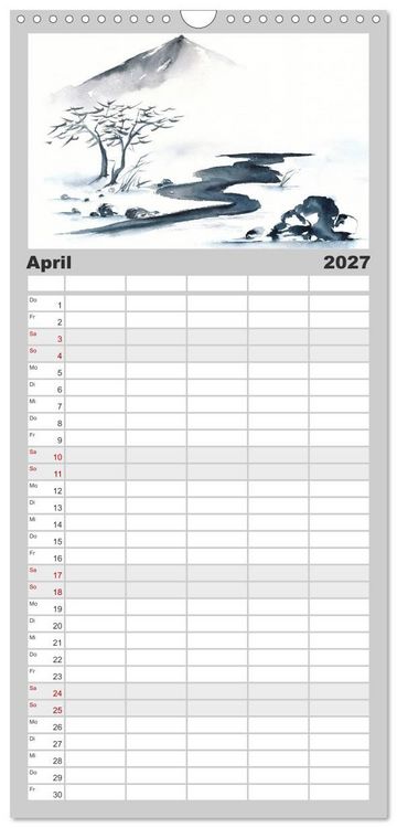 Produktbild: Familienplaner 2027 - Asiatische Tuschmalerei mit 5 Spalten (Wandkalender, 21 x 45 cm) CALVENDO