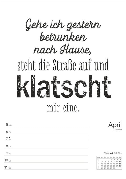 Produktbild: Typo-Spr&uuml;che-Kalender s/w Wochenplaner 2027 - mit 53 witzigen Spr&uuml;chen