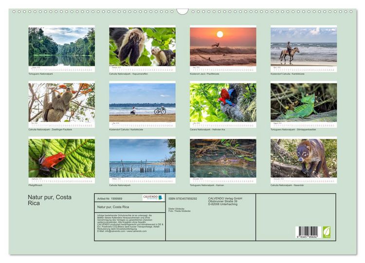 Produktbild: Natur pur, Costa Rica (Wandkalender 2026 DIN A2 quer), CALVENDO Monatskalender