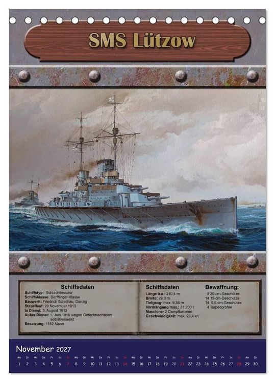 Produktbild: Die kaiserliche Marine 1871 - 1918 (Tischkalender 2027 DIN A5 hoch), CALVENDO Monatskalender