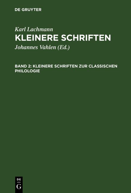 Produktbild: Kleinere Schriften zur classischen Philologie