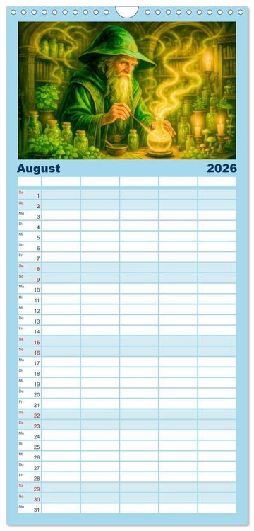 Produktbild: Familienplaner 2026 - Magische Meister - Kalender &uuml;ber Zauberer und ihre Kr&auml;fte mit 5 Spalten (Wandkalender, 21 x 45 cm) CALVENDO