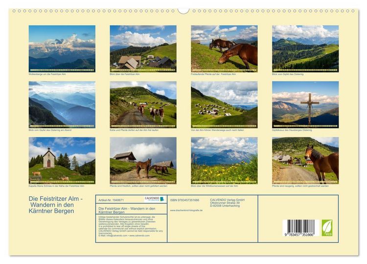 Produktbild: Die Feistritzer Alm - Wandern in den K&auml;rntner Bergen (hochwertiger Premium Wandkalender 2026 DIN A2 quer), Kunstdruck in Hochglanz