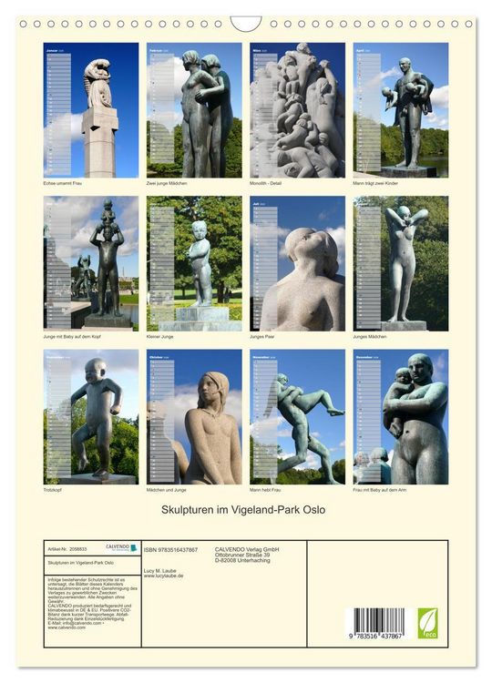 Produktbild: Skulpturen im Vigeland-Park Oslo (Wandkalender 2026 DIN A3 hoch), CALVENDO Monatskalender