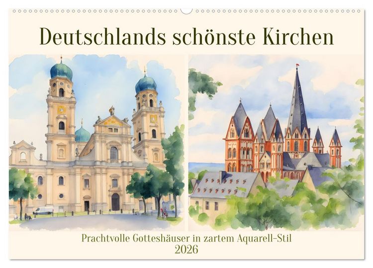 Produktbild: Deutschlands sch&ouml;nste Kirchen (Wandkalender 2026 DIN A2 quer), CALVENDO Monatskalender