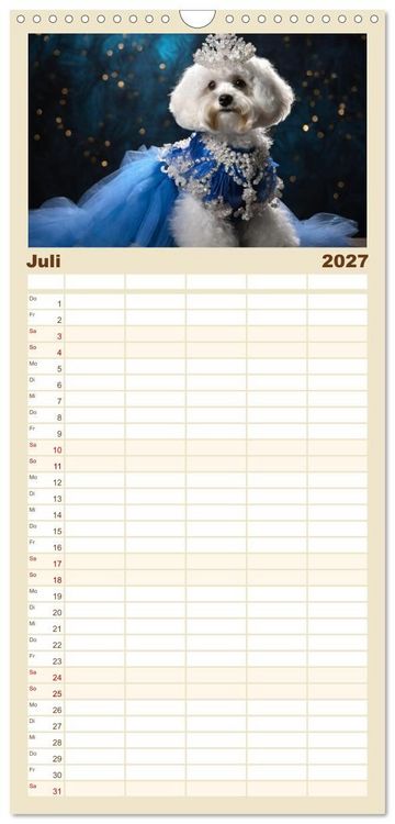 Produktbild: Familienplaner 2027 - Kleine Hunde - Gro&szlig;e Diven mit 5 Spalten (Wandkalender, 21 x 45 cm) CALVENDO