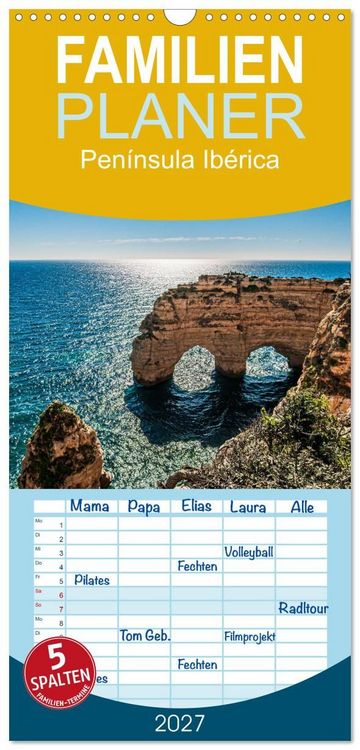 Produktbild: Familienplaner 2027 - Pen&iacute;nsula Ib&eacute;rica mit 5 Spalten (Wandkalender, 21 x 45 cm) CALVENDO