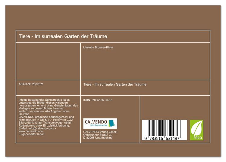 Produktbild: Tiere - Im surrealen Garten der Tr&auml;ume (Tischkalender 2026 DIN A5 quer), CALVENDO Monatskalender