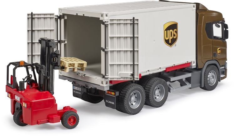 Bruder - Scania Super 560R UPS Logistik-LKW mit Mitnahmestapler