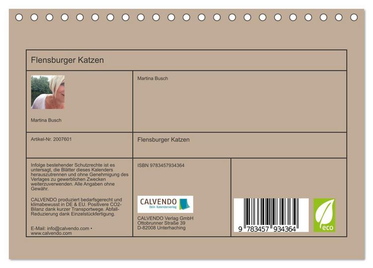 Produktbild: Flensburger Katzen (Tischkalender 2026 DIN A5 quer), CALVENDO Monatskalender