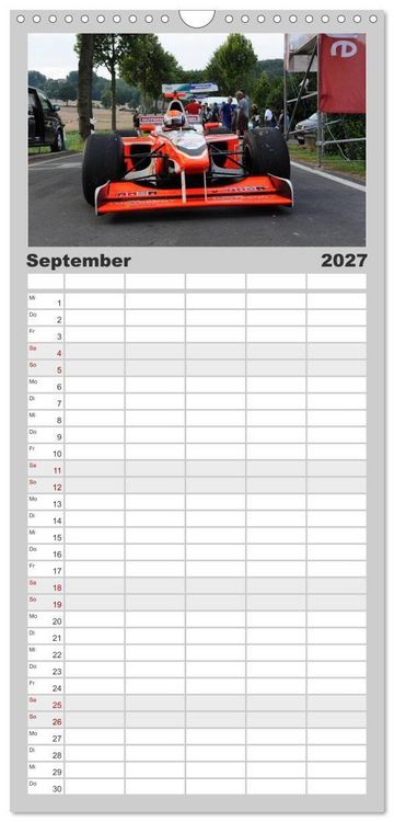 Produktbild: Familienplaner 2027 - Formelrennwagen am Berg mit 5 Spalten (Wandkalender, 21 x 45 cm) CALVENDO