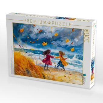 Produktbild: CALVENDO Puzzle Kinder haben Spa&szlig; am herbstlichen Strand im Sturm | 1000 Teile Lege-Gr&ouml;&szlig;e 64x48cm Foto-Puzzle f&uuml;r gl&uuml;ckliche Stunden