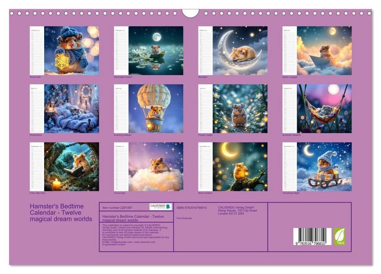 Produktbild: Hamster's Bedtime Calendar - Twelve magical dream worlds (Wall Calendar 2027 DIN A3 landscape), CALVENDO 12 Month Wall Calendar