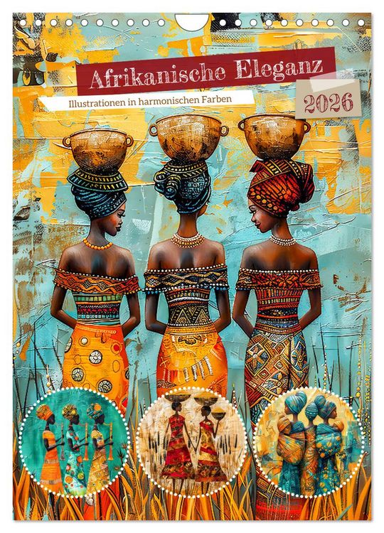 Produktbild: Afrikanische Eleganz - Illustrationen in harmonischen Farben (Wandkalender 2026 DIN A4 hoch), CALVENDO Monatskalender