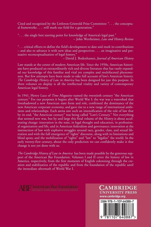 Produktbild: The Cambridge History of Law in America