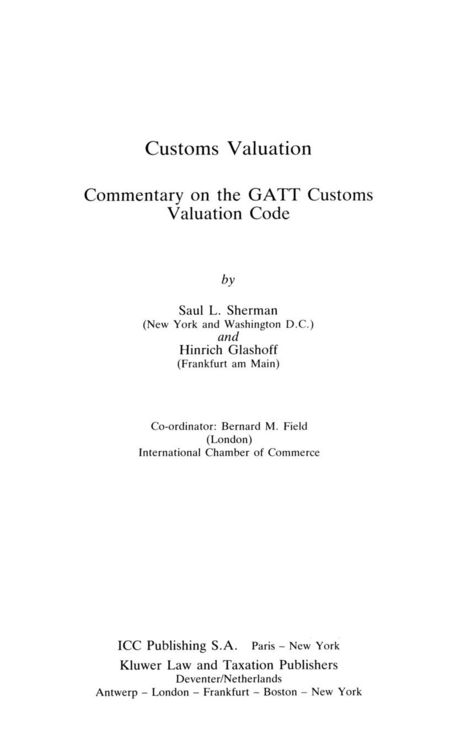 Produktbild: Customs Valuation A Commentary On The Gatt Customs Valuation Cod