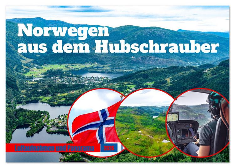 Produktbild: Norwegen aus dem Hubschrauber - Luftaufnahmen und Panorama (Tischkalender 2026 DIN A5 quer), CALVENDO Monatskalender