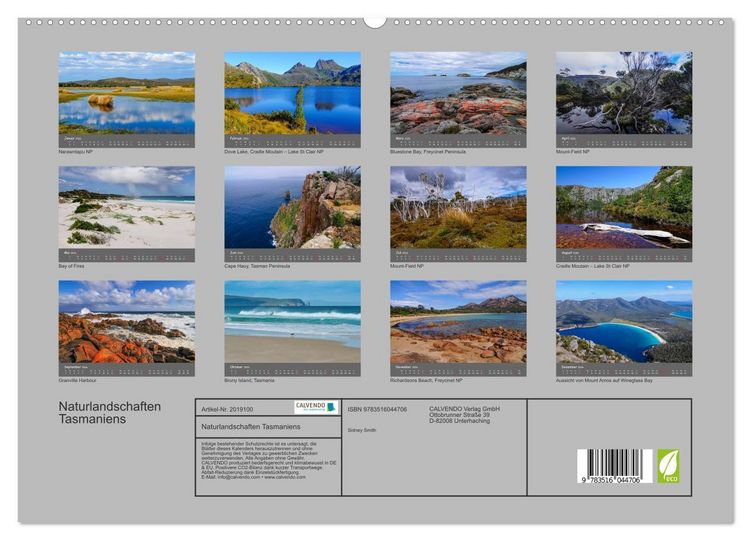 Produktbild: Naturlandschaften Tasmaniens (hochwertiger Premium Wandkalender 2026 DIN A2 quer), Kunstdruck in Hochglanz