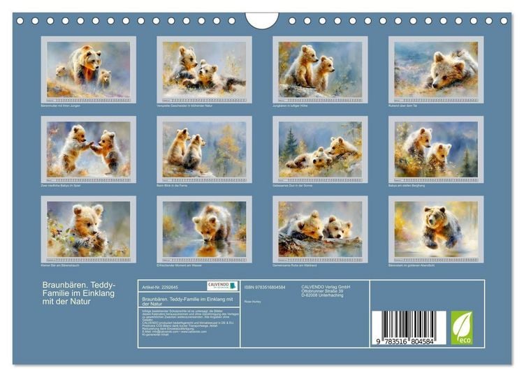 Produktbild: Braunb&auml;ren. Teddy-Familie im Einklang mit der Natur (Wandkalender 2027 DIN A4 quer), CALVENDO Monatskalender