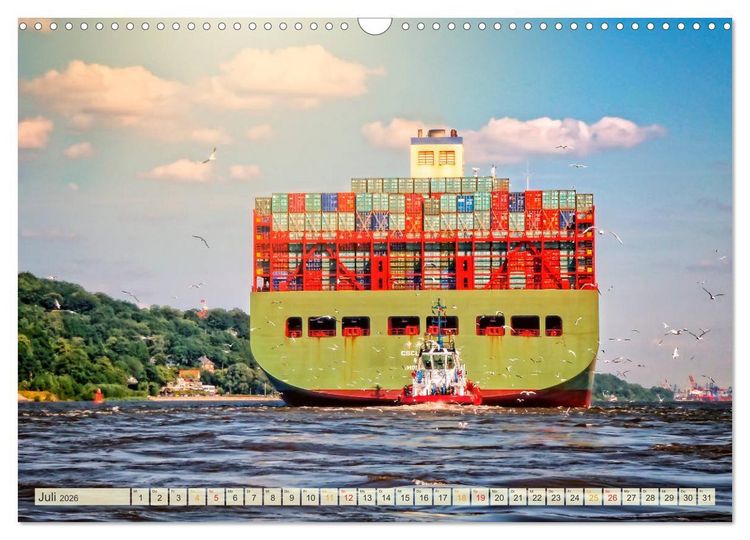 Produktbild: Containerschiffe auf der Elbe (Wandkalender 2026 DIN A3 quer), CALVENDO Monatskalender