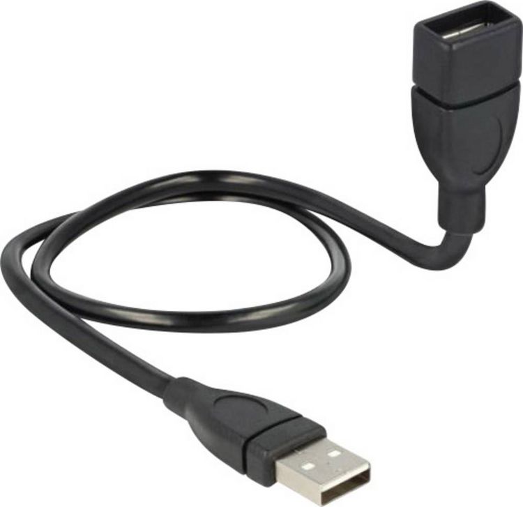 Produktbild: Delock USB-Kabel USB 2.0 USB-A Stecker, USB-A Buchse 0.50 m Schwarz flexibles Schwanenhals-Kabel 83499