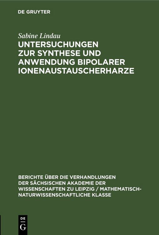 Produktbild: Untersuchungen zur Synthese und Anwendung bipolarer Ionenaustauscherharze