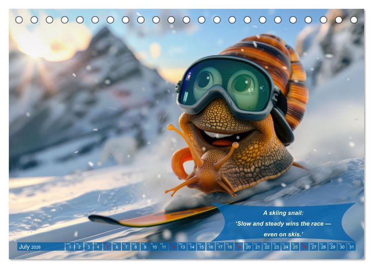 Produktbild: Funny charming animals as skiers (Desk Calendar 2026 DIN A5 landscape), CALVENDO 12 Month DeskCalendar