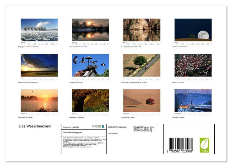 Produktbild: Das Weserbergland (Wandkalender 2026 DIN A4 quer), CALVENDO Monatskalender