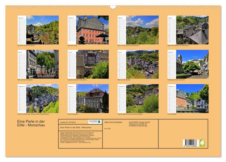 Produktbild: Eine Perle in der Eifel - Monschau (Wandkalender 2026 DIN A2 quer), CALVENDO Monatskalender