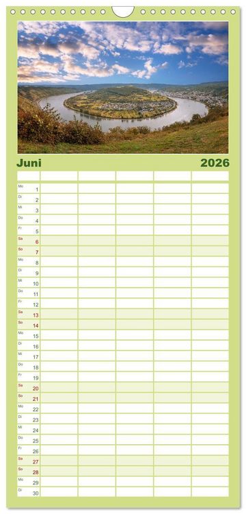 Produktbild: Familienplaner 2026 - Unterwegs - Rhein-Burgen-Weg mit 5 Spalten (Wandkalender, 21 x 45 cm) CALVENDO