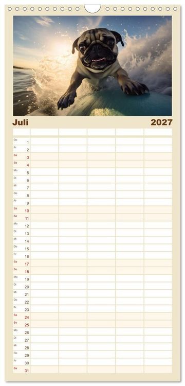 Produktbild: Familienplaner 2027 - Lustige Mops-Hunde: Die charmanten Meister von Chaos und Unfug mit 5 Spalten (Wandkalender, 21 x 45 cm) CALVENDO
