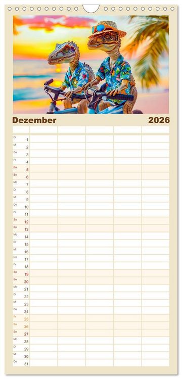 Produktbild: Familienplaner 2026 - Dinosaurier Sommer - Urzeitlich witzige Strandparty mit 5 Spalten (Wandkalender, 21 x 45 cm) CALVENDO