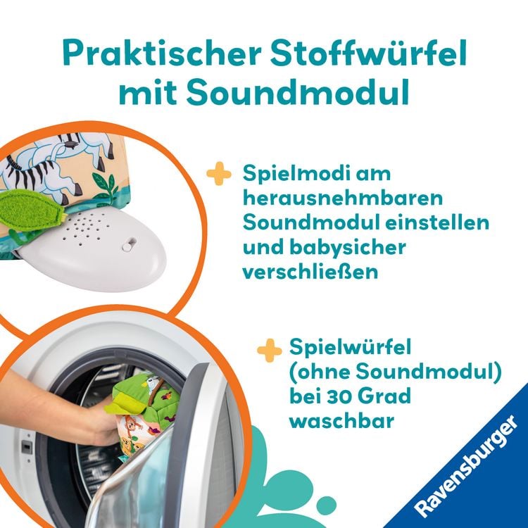 Produktbild: Play+ Motorik-Musik-Spiel-W&uuml;rfel: Wilde Tiere - ab 6 Monate