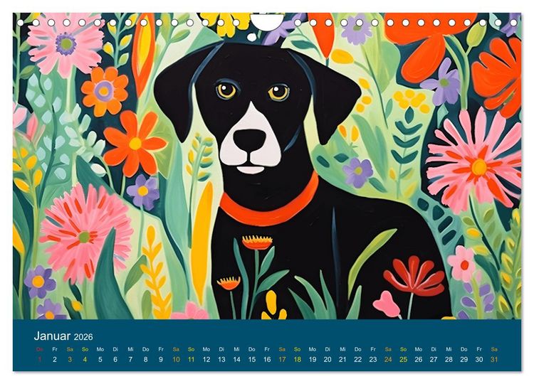 Produktbild: Hunde Kunstwerke - Hunde im Stil des Fauvismus k&uuml;nstlerisch gestaltet (Wandkalender 2026 DIN A4 quer), CALVENDO Monatskalender