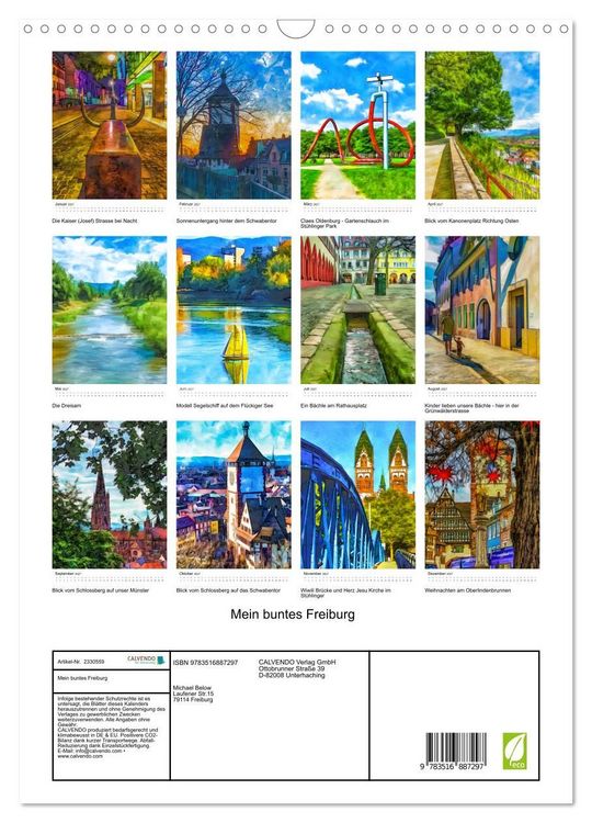 Produktbild: Mein buntes Freiburg (Wandkalender 2027 DIN A3 hoch), CALVENDO Monatskalender