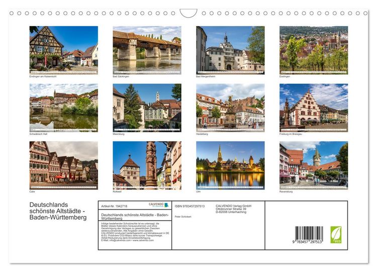 Produktbild: Deutschlands sch&ouml;nste Altst&auml;dte - Baden-W&uuml;rttemberg (Wandkalender 2026 DIN A3 quer), CALVENDO Monatskalender